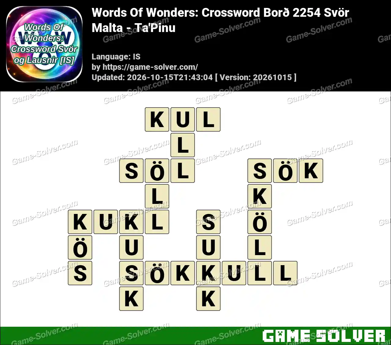 Words Of Wonders: Crossword Borð 2254 Svör – Malta – Ta’Pinu